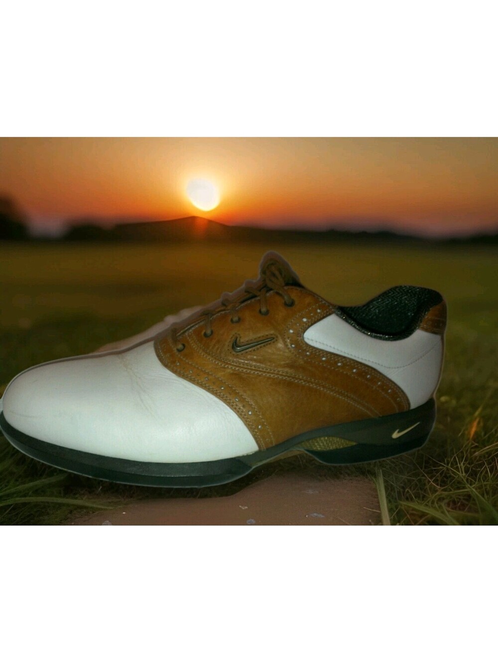 NIKE AIR TOUR TAC SP-6 SADDLE GOLF SHOES BROWN WHITE LEATHER MENS 8.5 Waterproof
